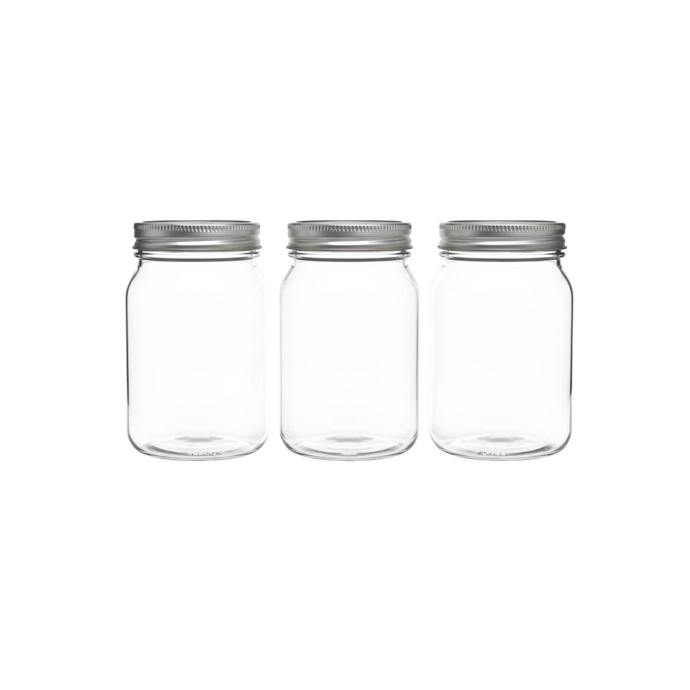 Craftgear Plastic Craft Jars Unisex 16oz Clear 3-Pack Metal Lids S596